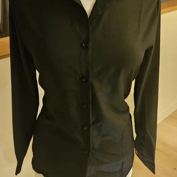 Brand New Chiffon Long Sleeve Button Down Shirt Blouse Wmn's V-neck Tops Black M - Picture 2 of 6